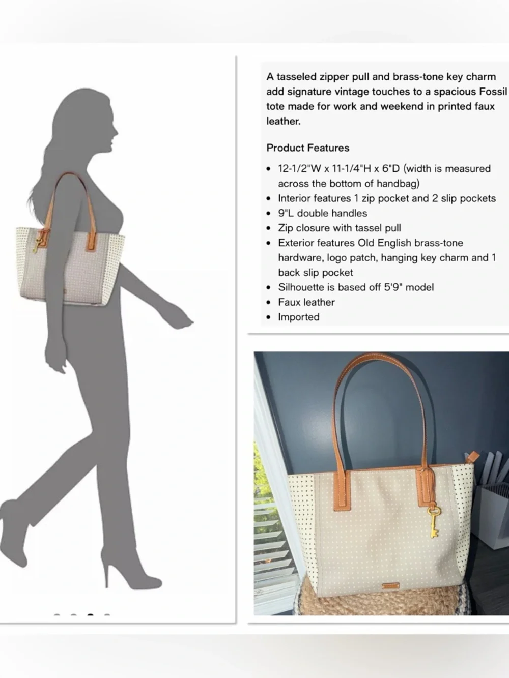 Fossil Emma Tote with Heart Design - Picture 2 of 9